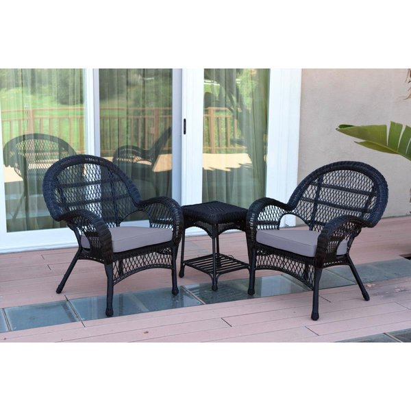 Jeco W00211-2-CES033 Santa Maria Black Wicker Chair Set, Steel Blue Cushions - 3 Piece W00211_2-CES033